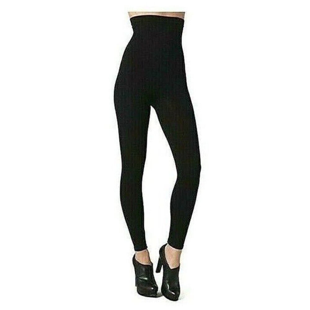 SPANX Footless Tights Size E / XL  Black Opaque High Waist Shaping Control